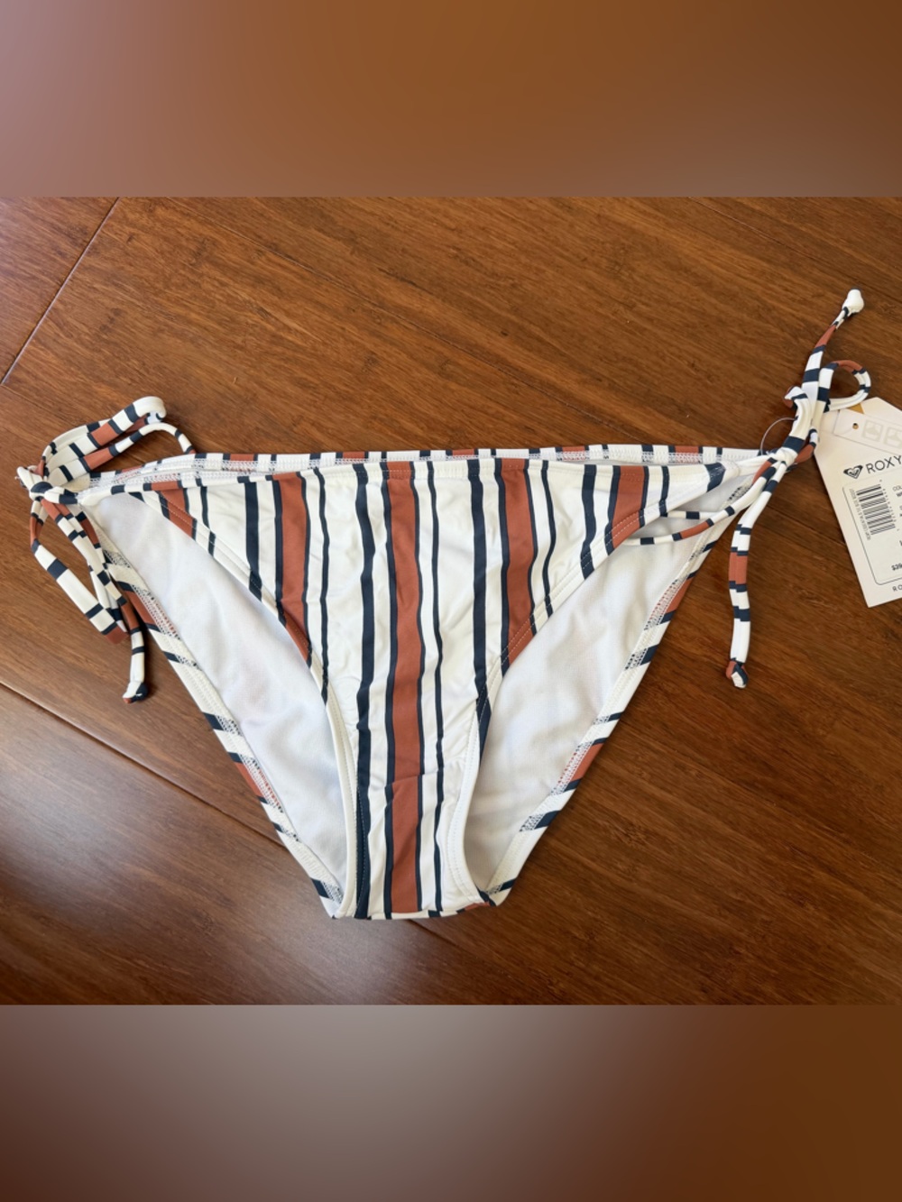 Roxy Striped Tie-Side Bikini Bottom - Rust, Navy & White